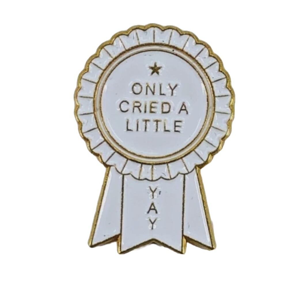 Only Cried A Little Award Gold Plated White Enamel Pin Brooch Lapel